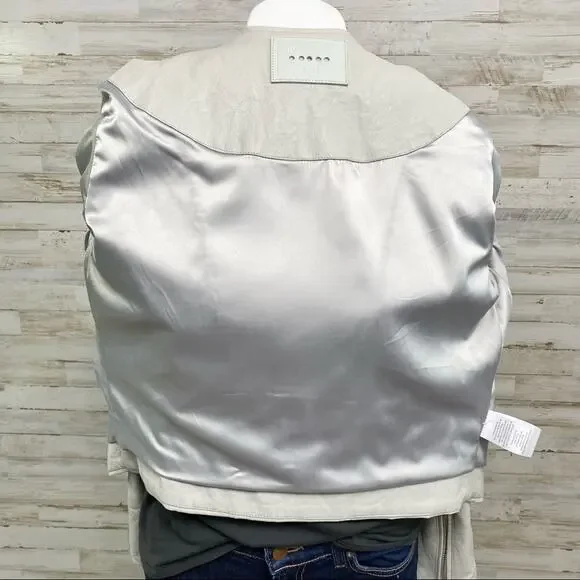 BlankNYC Moto Faux Leather Jacket Womens Size M Gray Lacing Fringe Zip Front - Picture 12 of 16